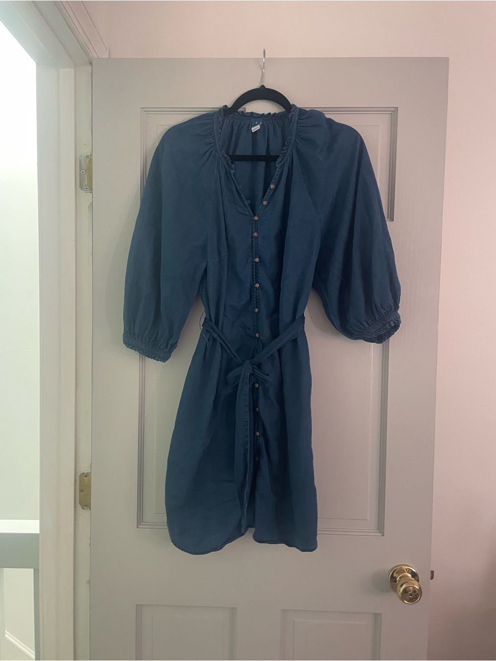 Old Navy Slate Blue Button-Front Mini Dress with Tie Waist